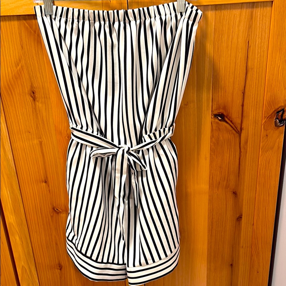 Ci Sono Monochrome Striped Strapless Romper